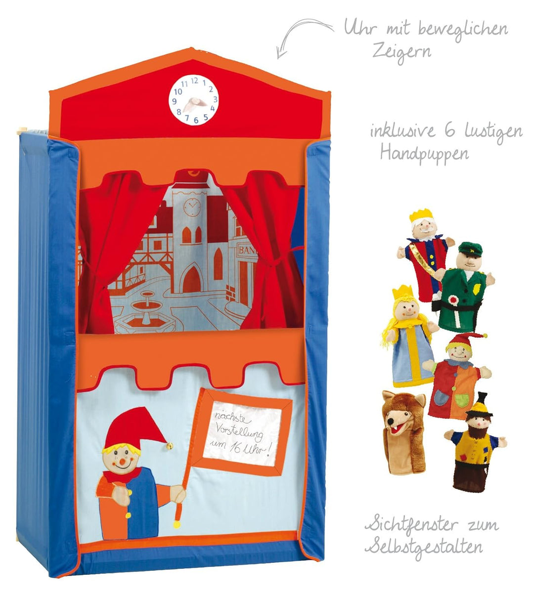 roba Kasperletheater, Puppentheater inkl. 6 Handpuppen, Kaspertheater aus Massivholz, freistehend mi