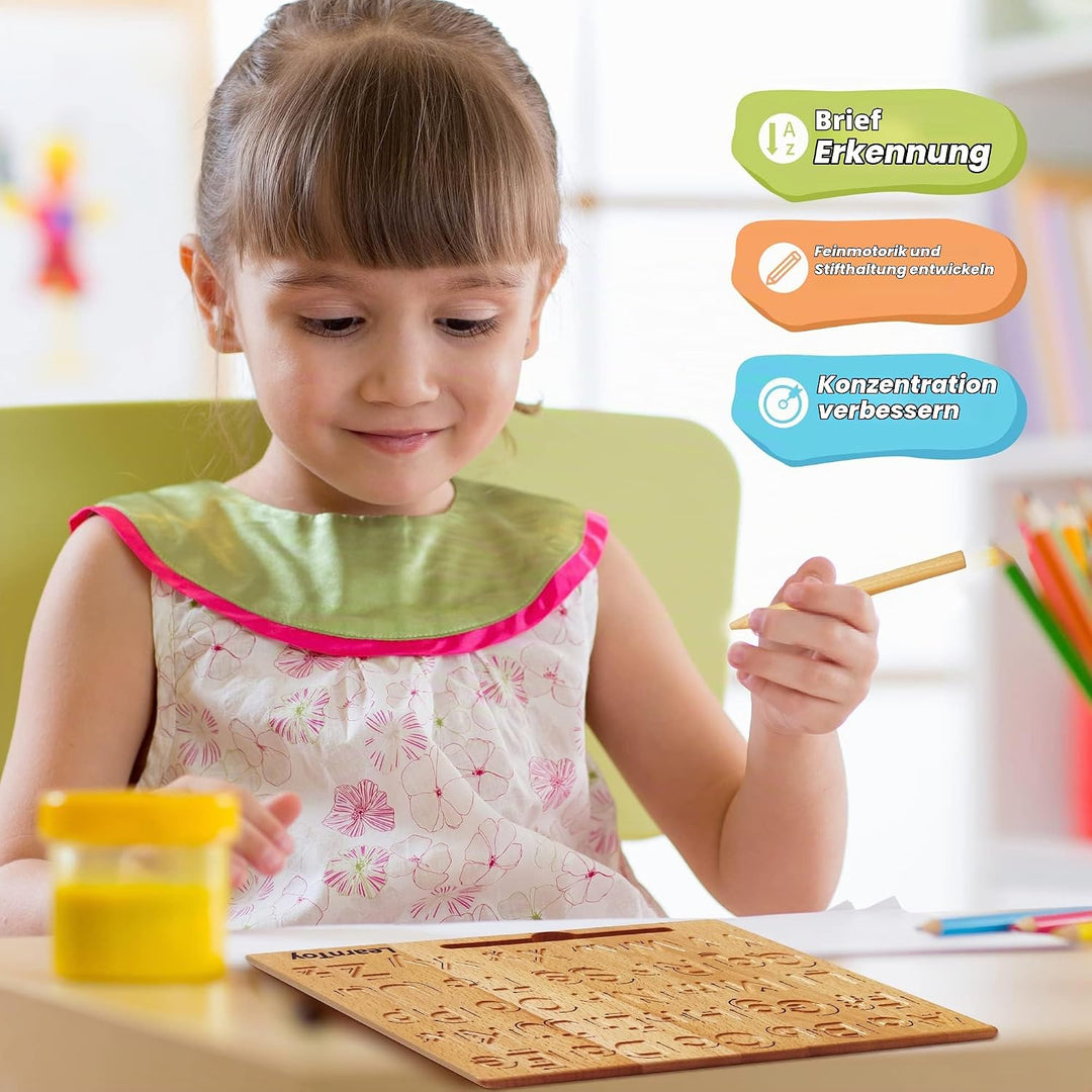 LearnToy Holz-Alphabet Schreibtafel - Montessori Spielzeug Ab 3-5 Jahre - Training Buchstaben - Beid