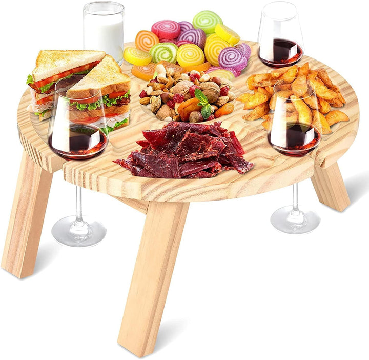 Outdoor Weintisch Tragbar, Mini Campingtisch, Picknicktisch Rund Holz Tragbarer, Outdoor Weintisch P