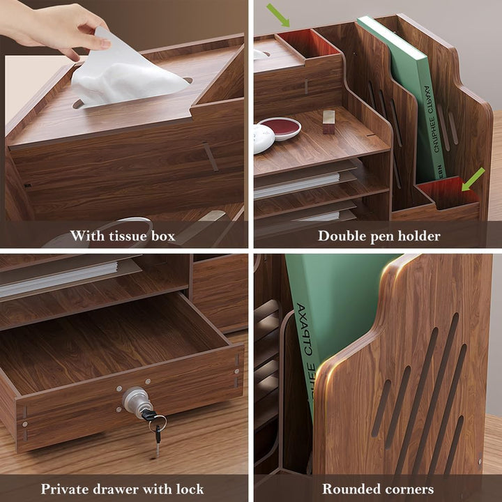 Hggzeg Schreibtisch-Organizer aus Holz,grosse Kapazität,Schreibtisch-Organizer,Aktenregal,A4-Papier-