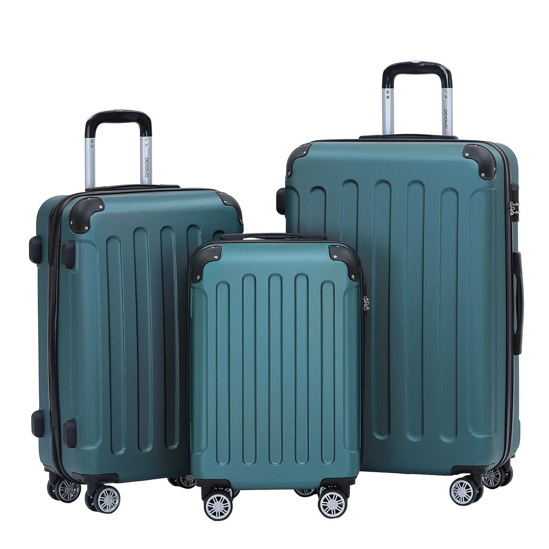 BEIBYE Hartschalen-Koffer Trolley Rollkoffer Reisekoffer Handgepäck 4 Rollen (M-L-XL-Set) (Dunkelgru
