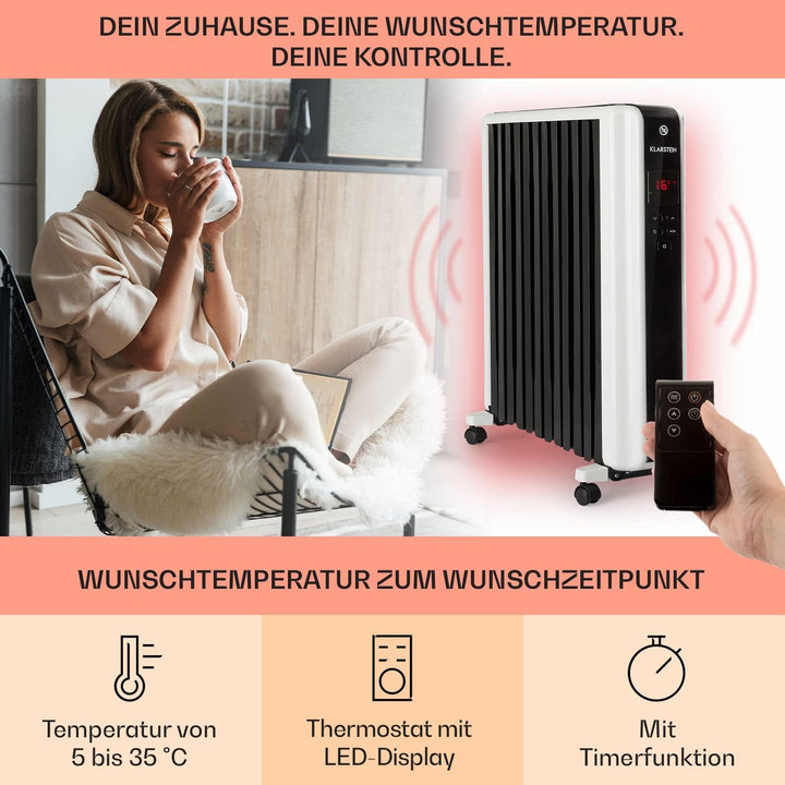 Klarstein Thermaxx 2500 Ölradiator - elektrische Heizung, 2500 Watt Leistung, 5-35 °C, spezielle Rip