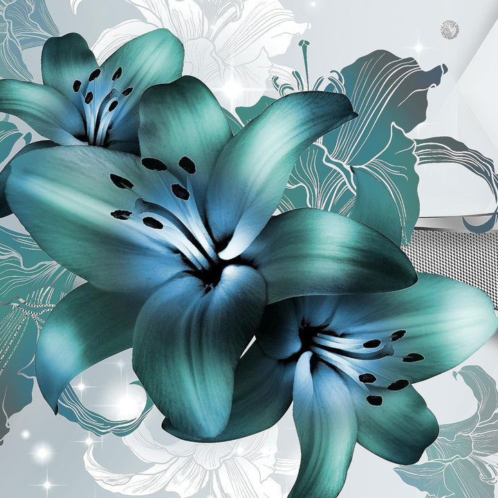 Runa Art Wandbilder Blumen Lilien 5 Teilig Bild auf Vlies Leinwand Deko Wohnzimmer Abstrakt Grau Tür