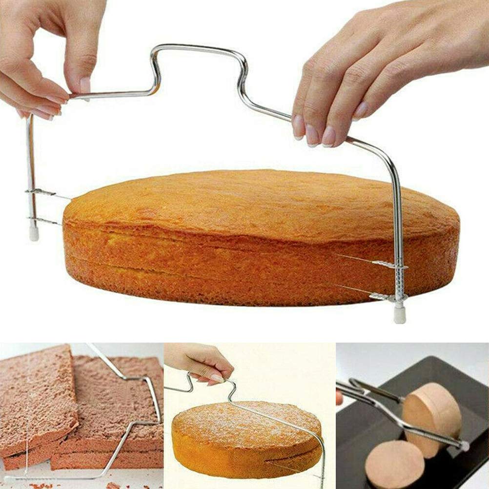 RetroFun Professioneller Kuchenschneider Verstellbarer Doppelschneiddraht-Leveler Edelstahl-Kuchensc