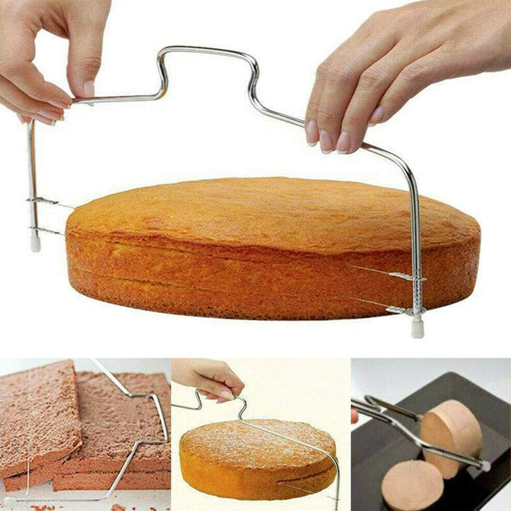 RetroFun Professioneller Kuchenschneider Verstellbarer Doppelschneiddraht-Leveler Edelstahl-Kuchensc