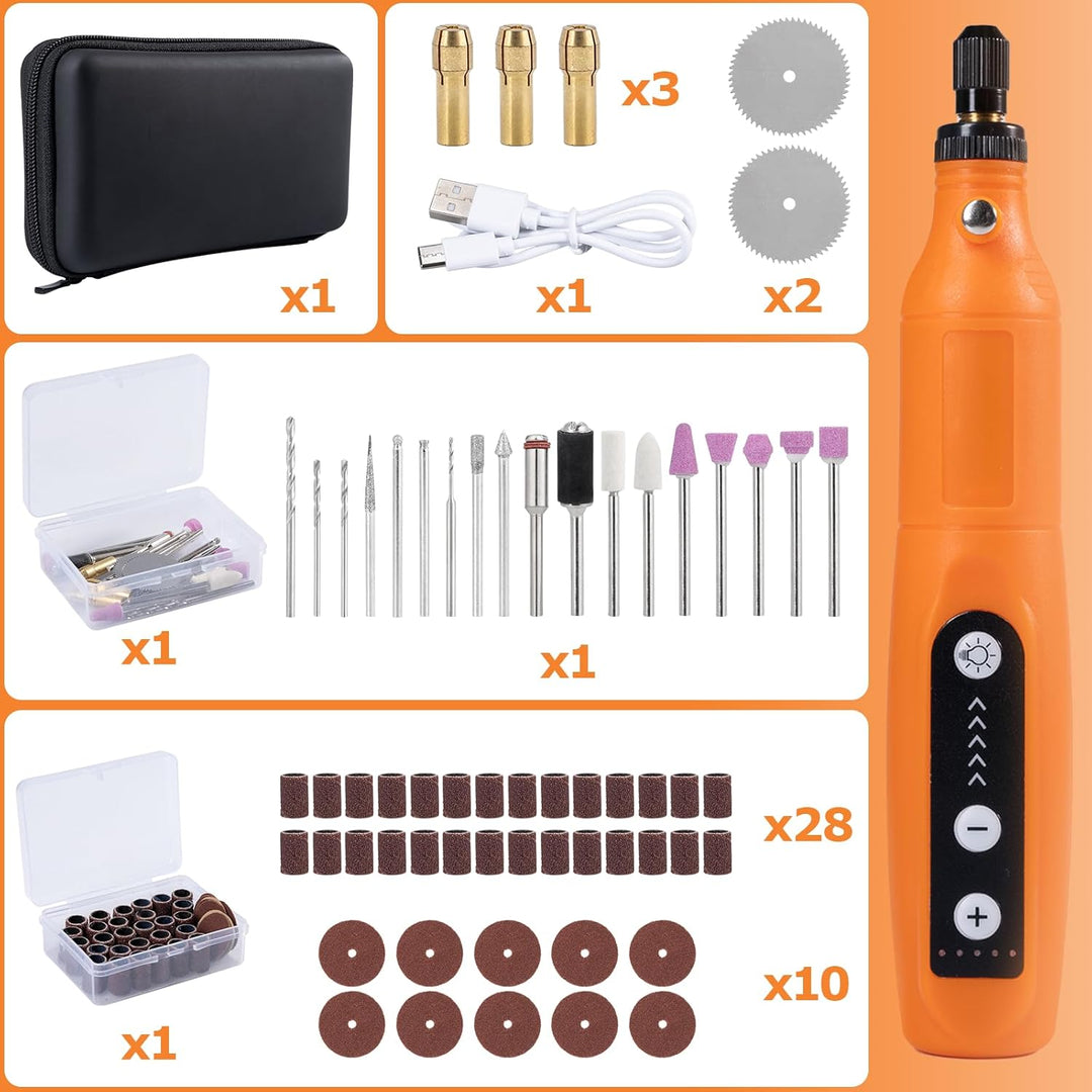 Carehabi Multifunktionswerkzeug Akku, mit LED-Licht, 3 Gang Graviergerät(5000-15000rmp),3.7v Mini Dr