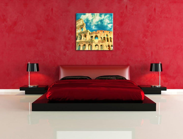 Pixxprint Colosseum bei Tag in Rom Pinsel Effekt, Format: 70x70 auf Leinwand, 70x70