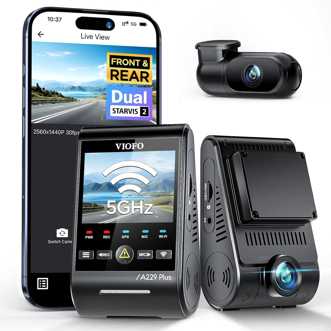 VIOFO A229 Plus 2K + 2K Dual STARVIS 2, HDR Vorne hinten Dashcam Auto, Sprachsteurung & 5GHz Wi-Fi W