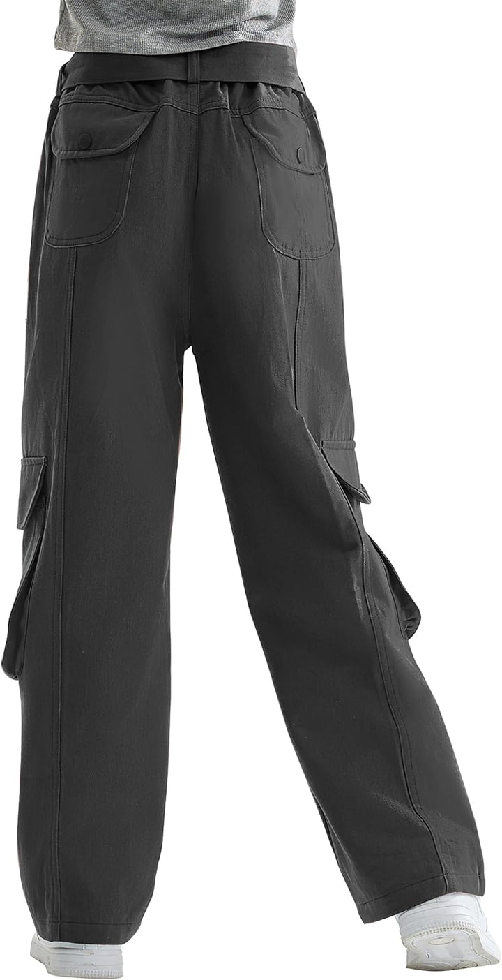 Rolanko Mädchen Baggy Cargo Hose, Elastisch Hohe Taille Gerade Weites Bein Streetwear Jeans mit Mehr