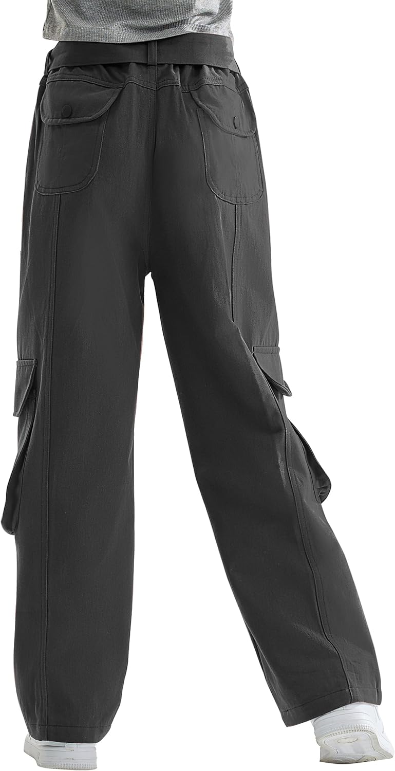 Rolanko Mädchen Baggy Cargo Hose, Elastisch Hohe Taille Gerade Weites Bein Streetwear Jeans mit Mehr