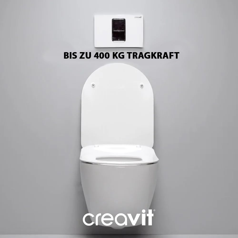 Creavit Dusch-WC Hänge-WC Bidet | Spülrandloses Wand WC mit Soft Close Deckel mit Bidet-Funktion ohn