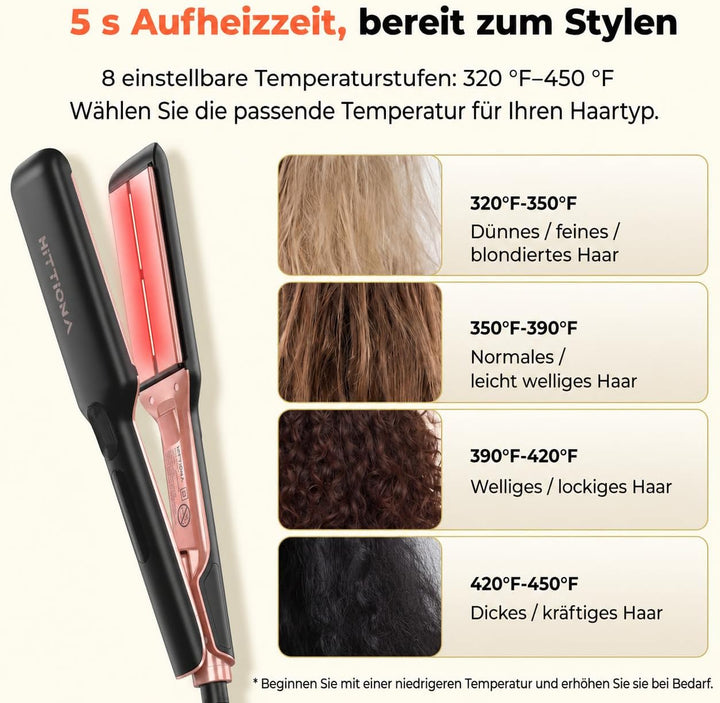 【Professionelles Keramik-Glätteisen】1.75“ Ionen-Haarglätter mit LCD-Temperaturanzeige – Individuelle