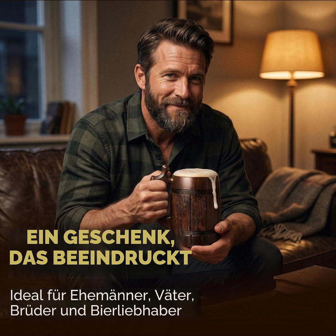 MyFancyCraftLUKRA Bierbecher aus Eichenholz, handgefertigt, Edelstahl-Tasse, 0,6 Liter, 20 Unzen, Ba