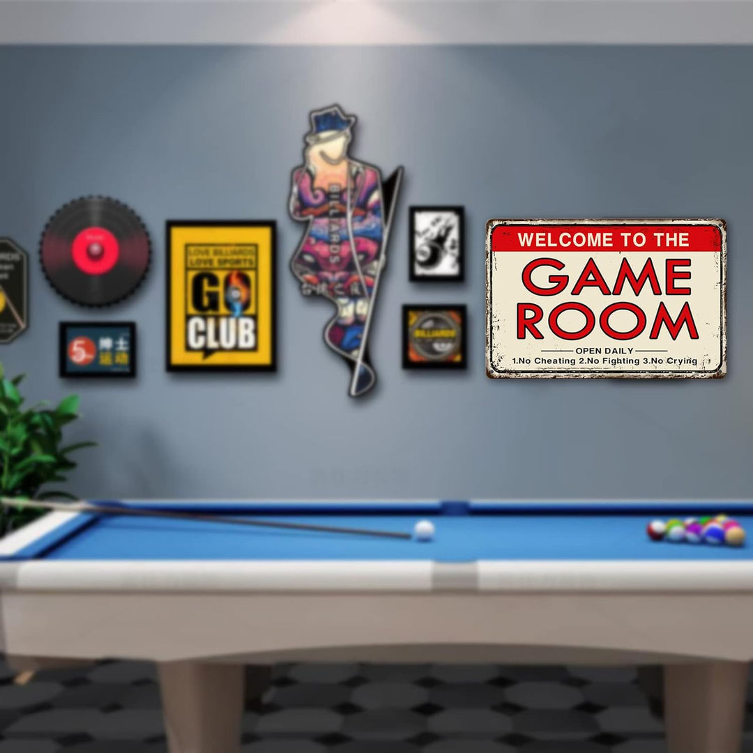 CWEIDP Videospielzimmer-Zubehör und Dekoration, Retro-Arcade-Blechschilder, Billard-Theater-Pulver,