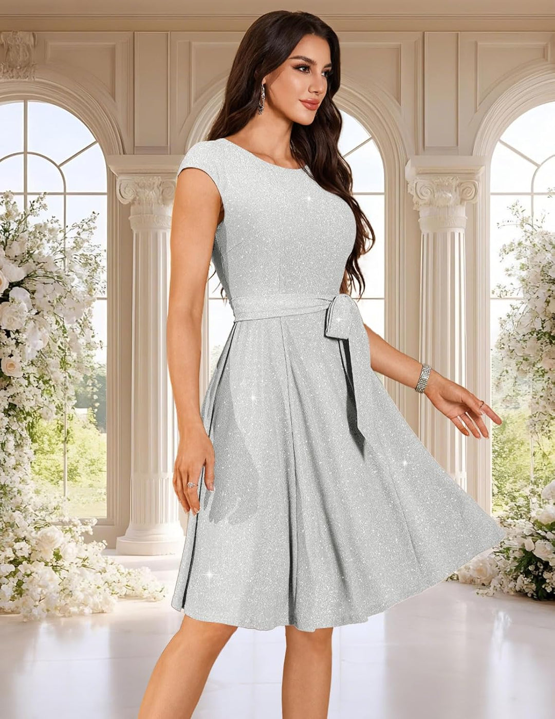 DRESSTELLS Cocktailkleid Damen Festliche Kleider 1950er Knielang Rockabilly Hochzeitkleid Swing Part