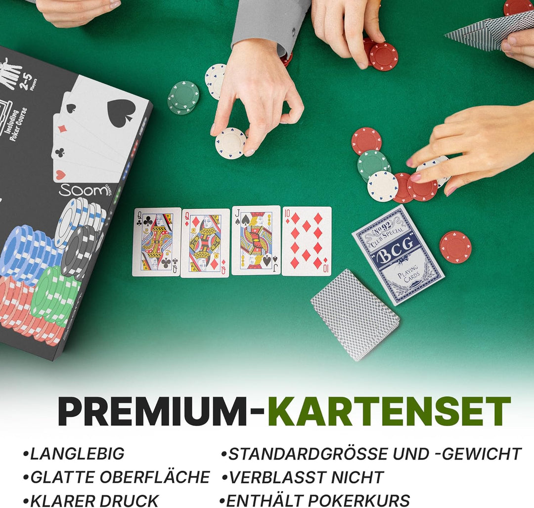 Pokerset in kompakter Grösse mit 110 Chips, Dealer Button, Big & Small Blind Buttons und Spielkarten