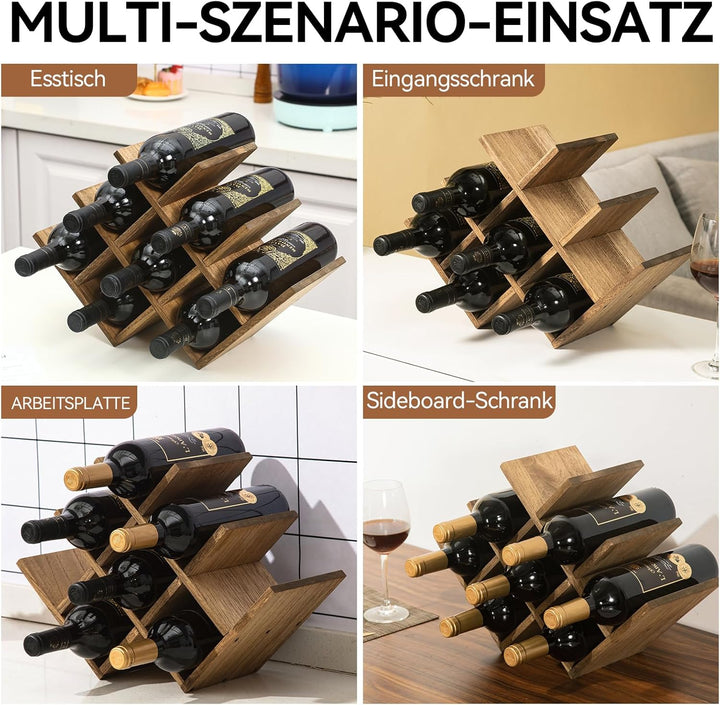 KIRIGEN hölzernes 8-Flaschen-Weinregal, 3-stufiges Holz-Wein-Displayregal, Stand- und Theken-Weinauf