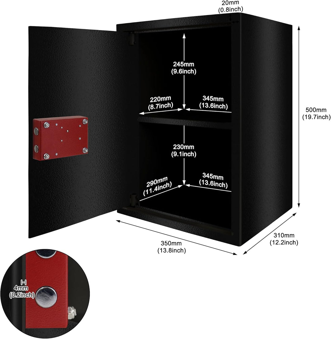SUBTLETY 35x50x31cm Möbeltresor Abschliessbar Safe Tresor mit Doppelbartschloss und 2 Schlüssel Wand