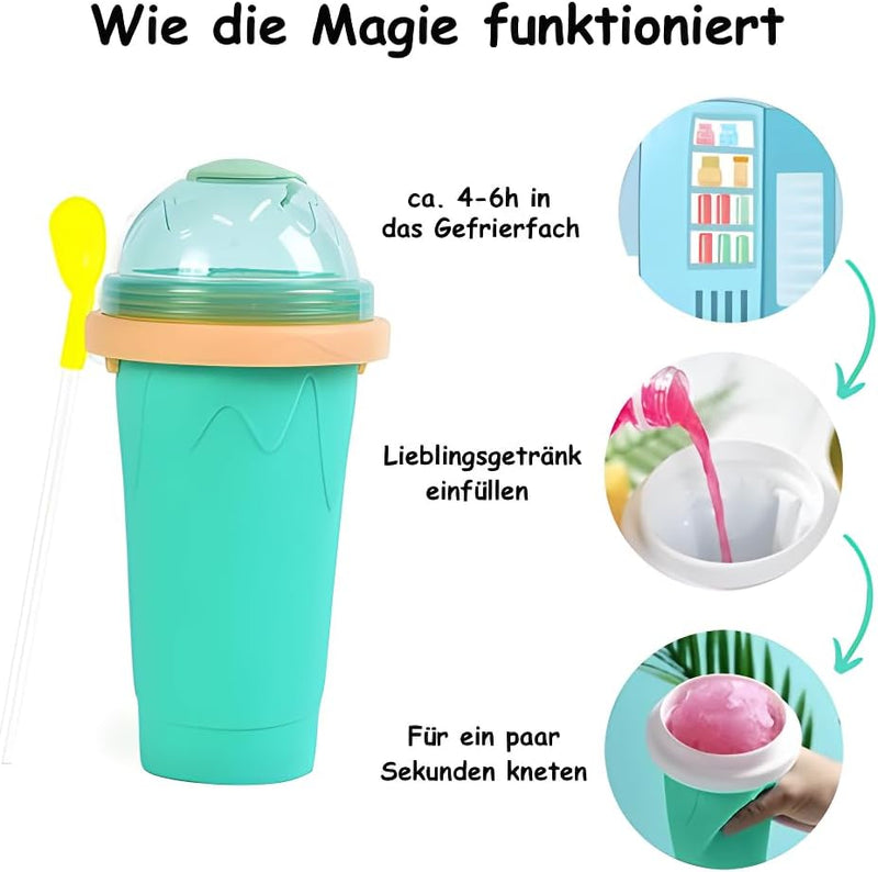 Slushy Maker Silikon Cup inkl. Strohhalm-Löffel 300ml | Magic Eisbecher für Slush Eis | Frozen Slush