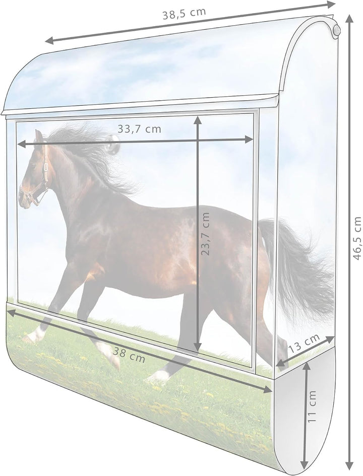 banjado® Design Briefkasten mit Motiv Pferd 39x47x14cm &amp; 2 Schlüssel - Briefkasten Stahl weiss mit Z
