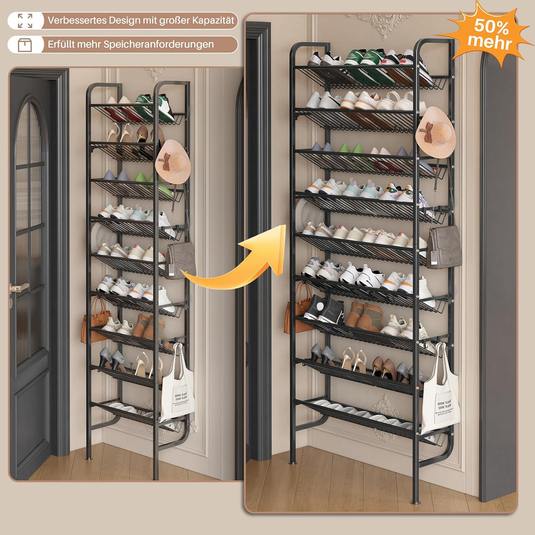 Tür Schuhregal, 9 Ebenen Metall Schuhablage Hinter der Tür, Offener Platzsparend Schuhschrank Schräg