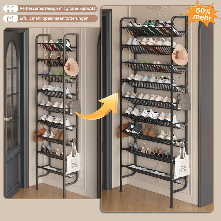 Tür Schuhregal, 9 Ebenen Metall Schuhablage Hinter der Tür, Offener Platzsparend Schuhschrank Schräg