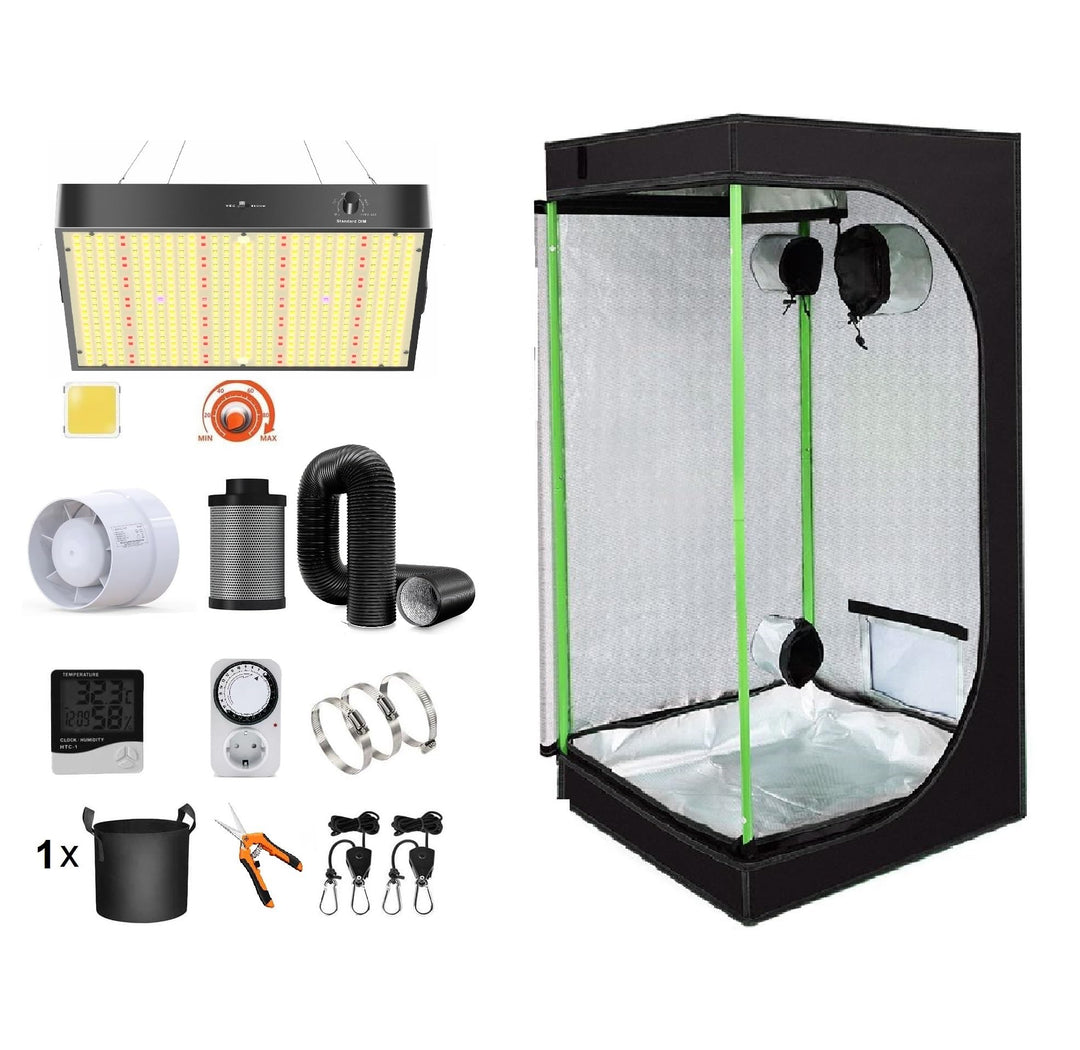 JUNG Growbox Komplettset Anbau Set mit LED Vollspektrum Grow Lampe Dimmbar, 40x40x120 cm, mit Ventil