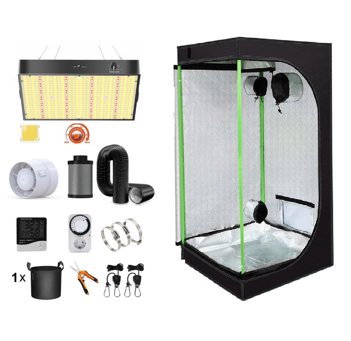 JUNG Growbox Komplettset Anbau Set mit LED Vollspektrum Grow Lampe Dimmbar, 40x40x120 cm, mit Ventil