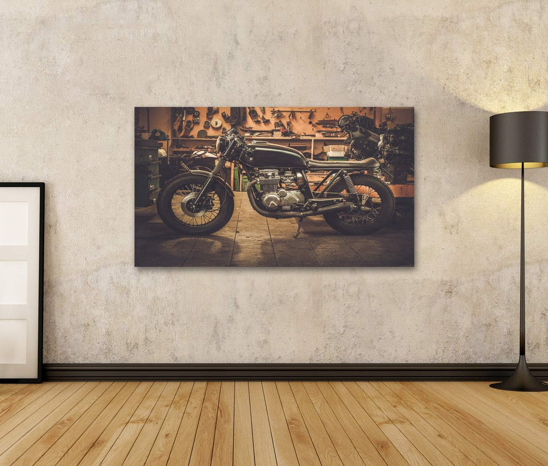 islandburner Bild auf Leinwand Vintage Style Cafe Racer Motorrad Customs Garage Bilder Wandbilder Po