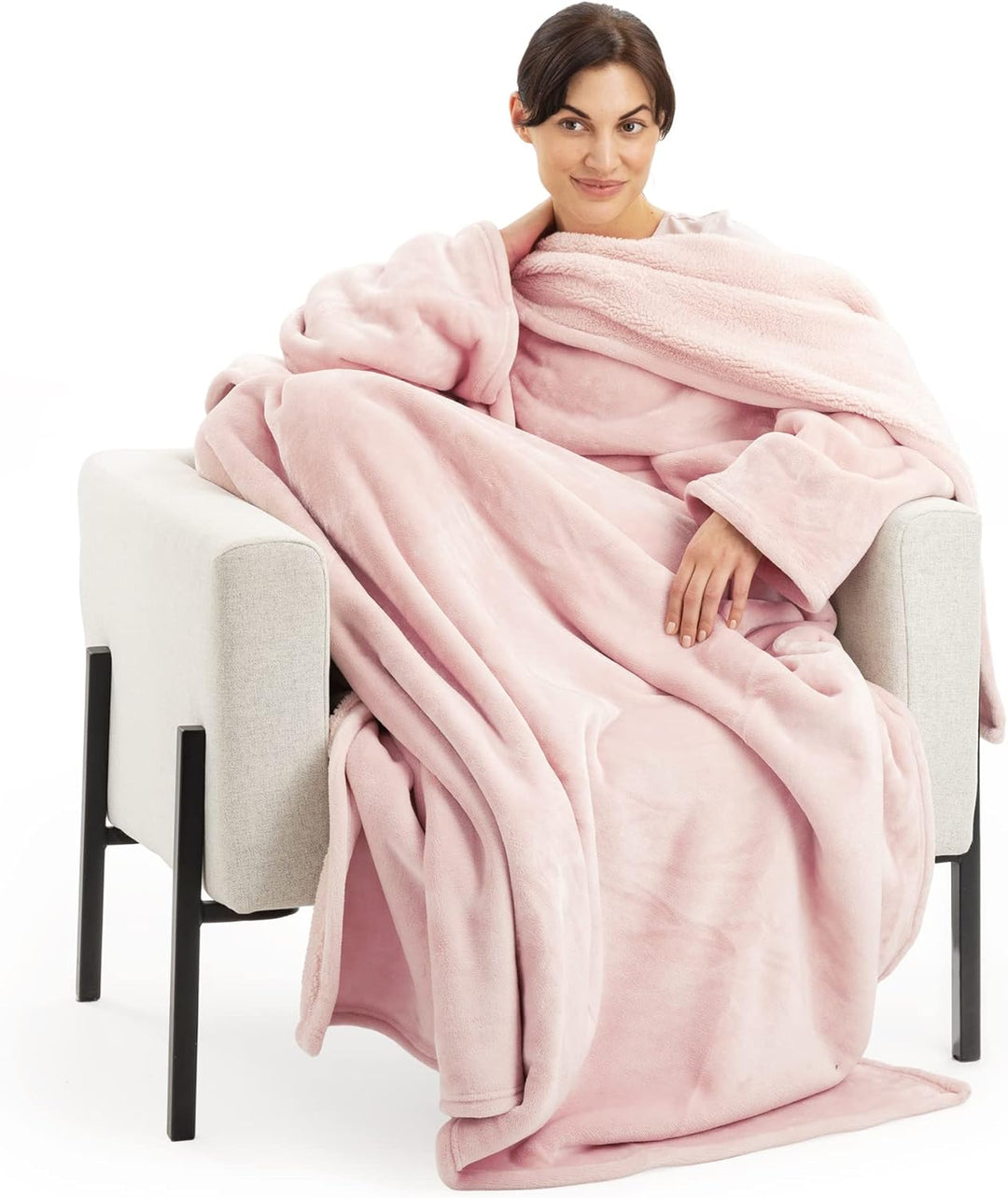 HOMELEVEL Decke mit Ärmeln 200 x 150 cm - XL Kuscheldecke zum Anziehen aus Microfaser - TV Wohndecke