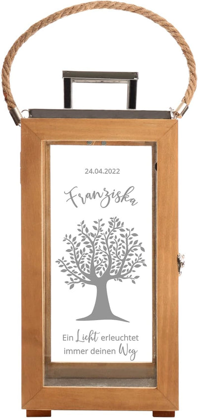 Casa Vivente Laterne aus Holz und Edelstahl mit personalisierter Gravur, Windlicht für Kerzen, Wette