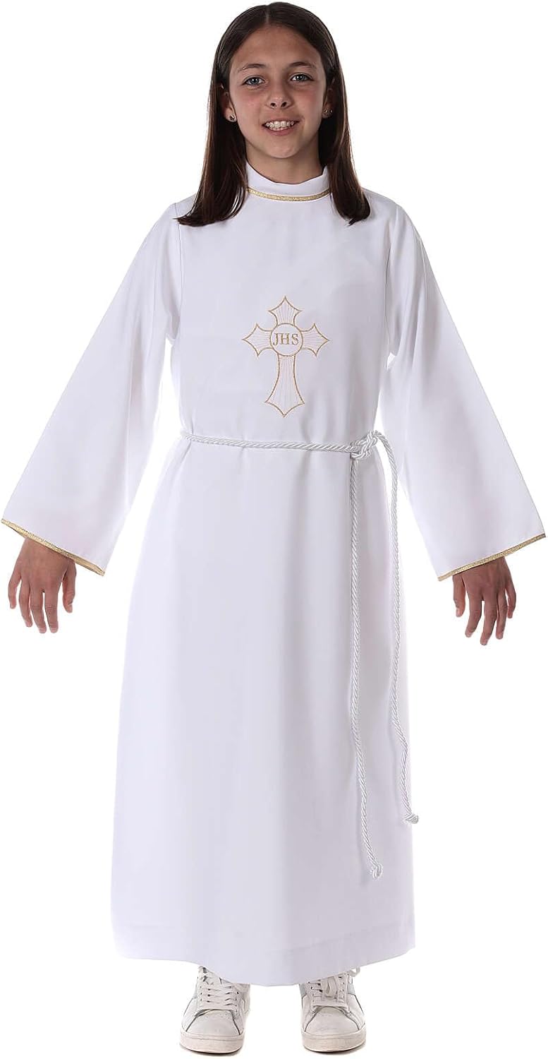 Holyart Erstkommunionalbe für Jungen mit Kreuz-Stickerei IHS, 110 cm (43.5 inc.), 110 cm (43.5 inc.)