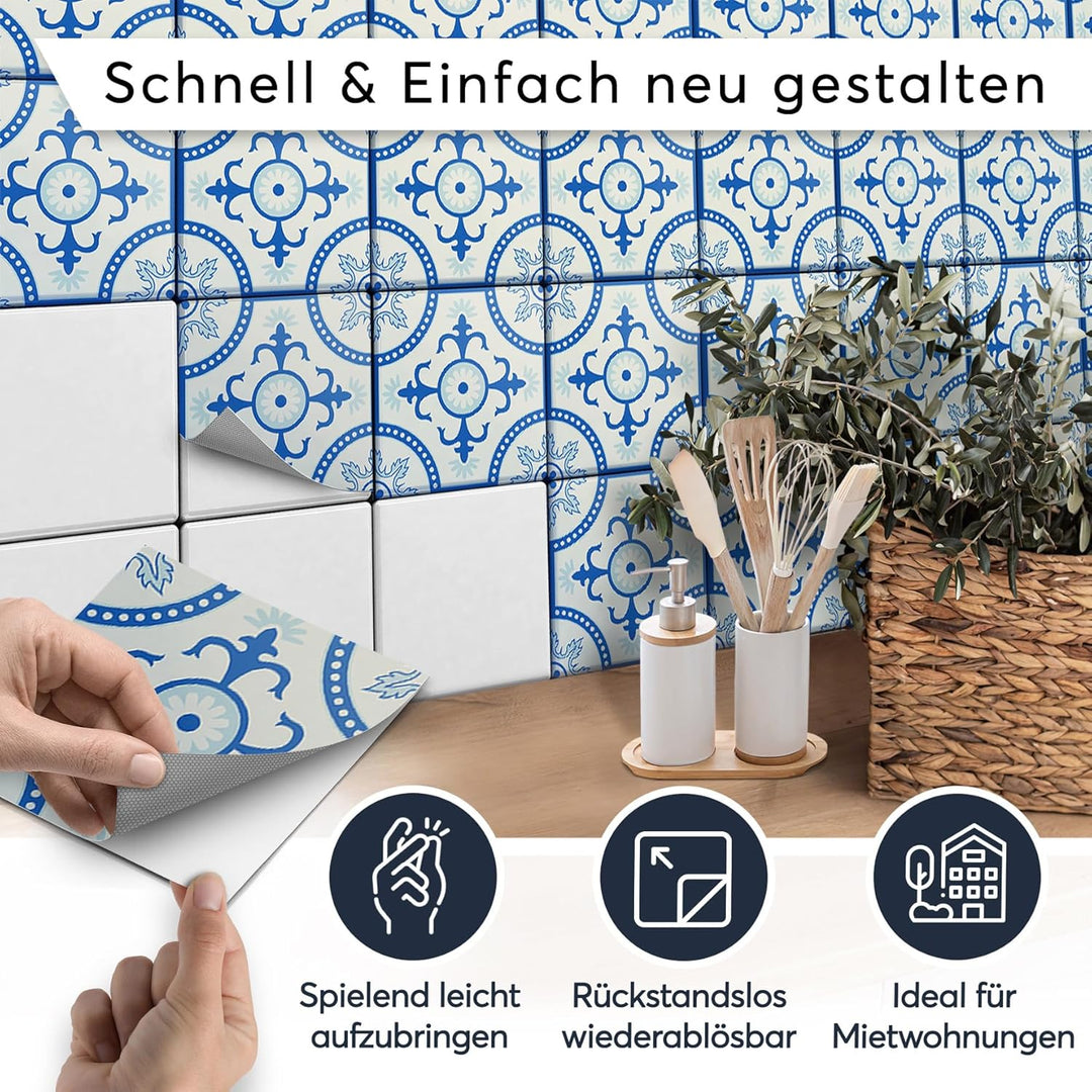 20 Stück Fliesenfolie für Bad und Küche 20x20 cm - Klebefliesen, Mosaikfliesen - Klebefolie Fliesen