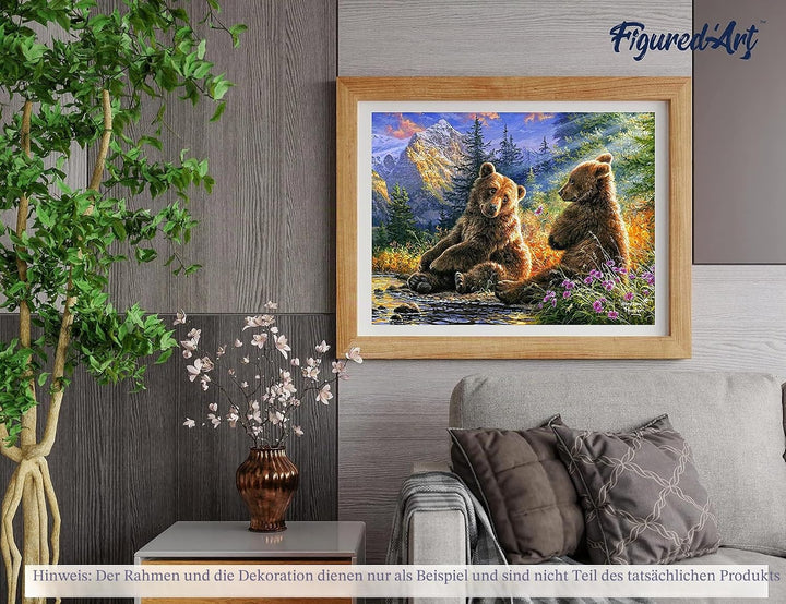 Figured'Art Malen Nach Zahlen Erwachsene Mit Rahmen Bärenpaar - Paint by Numbers Basteln DIY Bastels