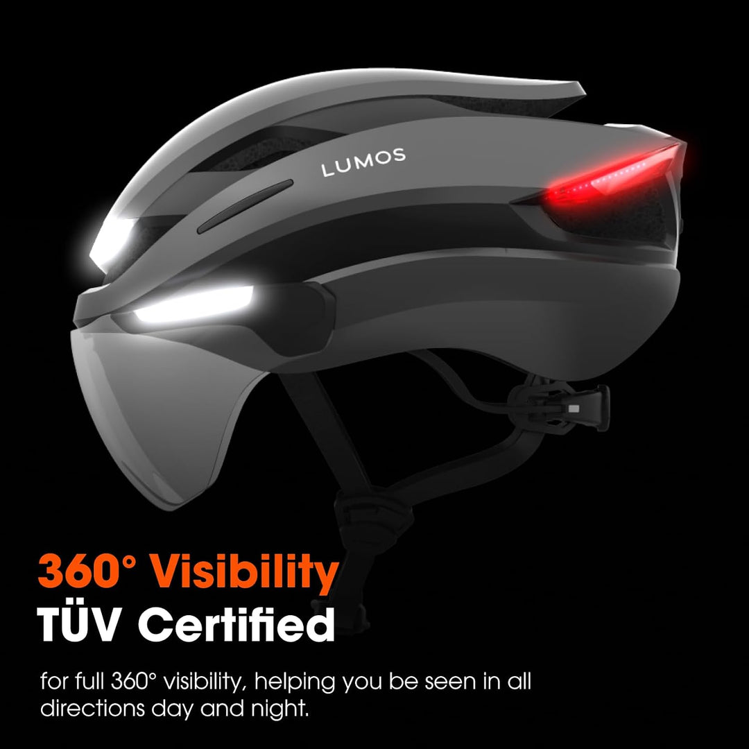 Lumos Ultra E-Bike Smart Helmet | NTA 8667 Certified | Front & Rear LED Lights | Retractable Face Sh