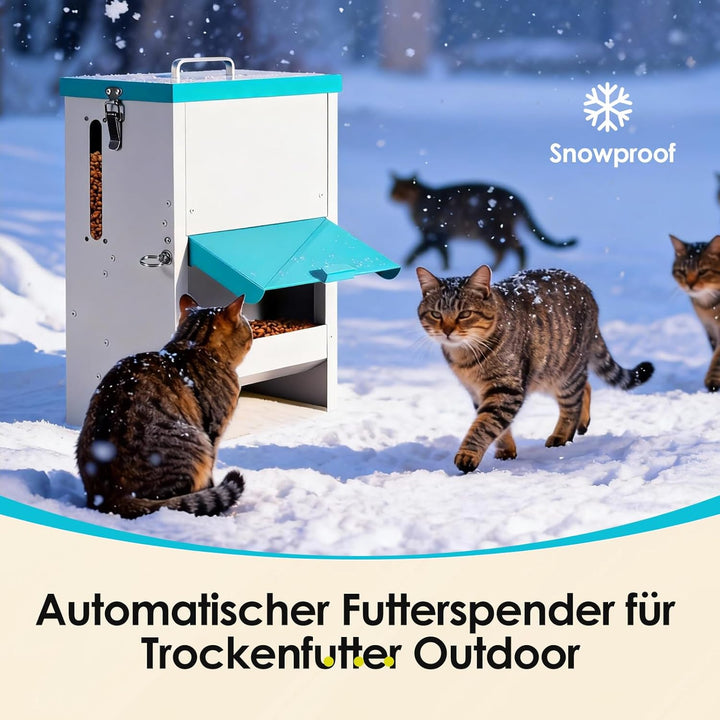 MUYIRTED Futterautomat für Mehrere Katze, 10L Futterspender Katze Trockenfutter, Metall, Regendicht,