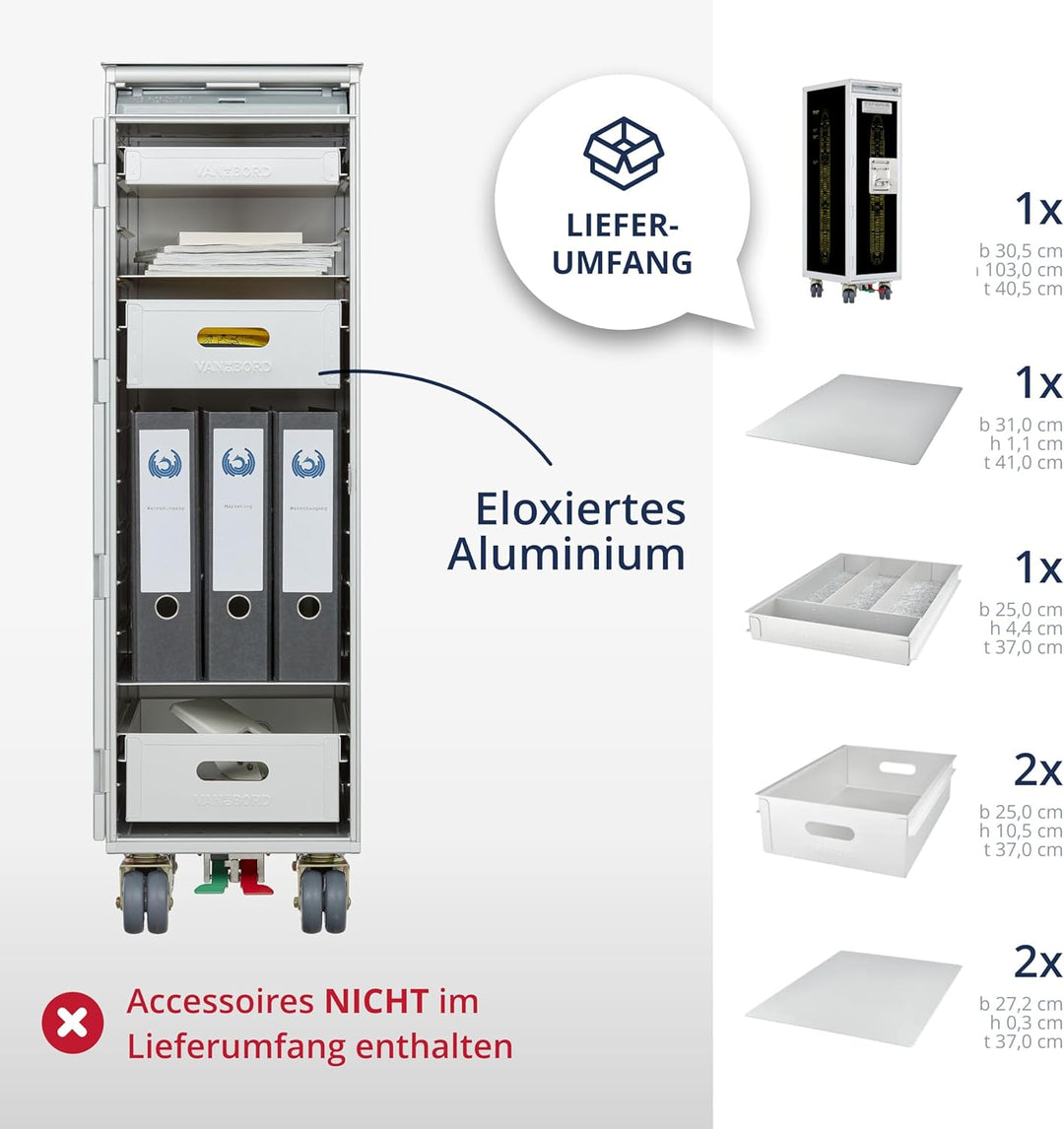 Airline Trolley Airliner, Büroschrank, Küchenwagen schmal, Aktenschrank klein, Schubladenschrank, No