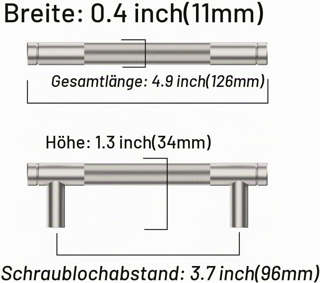 Amerdeco 10 Stück Gebürsteter Nickel Schrankgriffe 96mm Lochabstand, Aluminium Griffe für Küchenschr