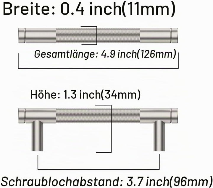 Amerdeco 10 Stück Gebürsteter Nickel Schrankgriffe 96mm Lochabstand, Aluminium Griffe für Küchenschr
