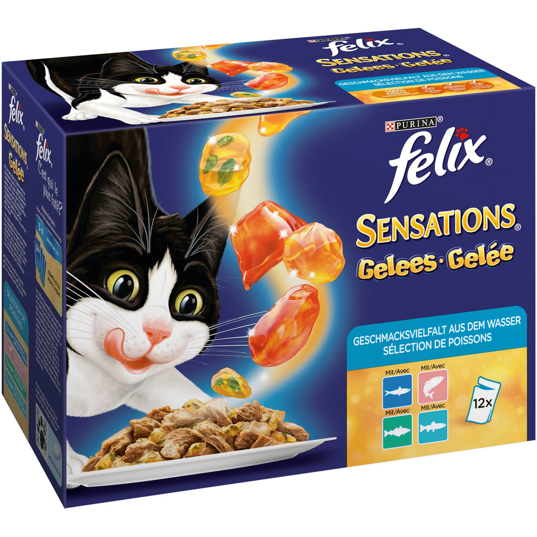 Felix Katzennassfutter Sensations Gelees Geschmacksvielfalt aus dem Wasser, 6er Pack (6 x 12 x 100g)