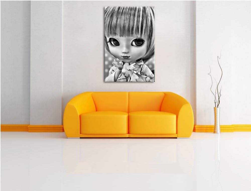 Pixxprint Monocrome, kleine Puppe im traditionellen Kimono, Format: 100x70 auf Leinwand, 100x70