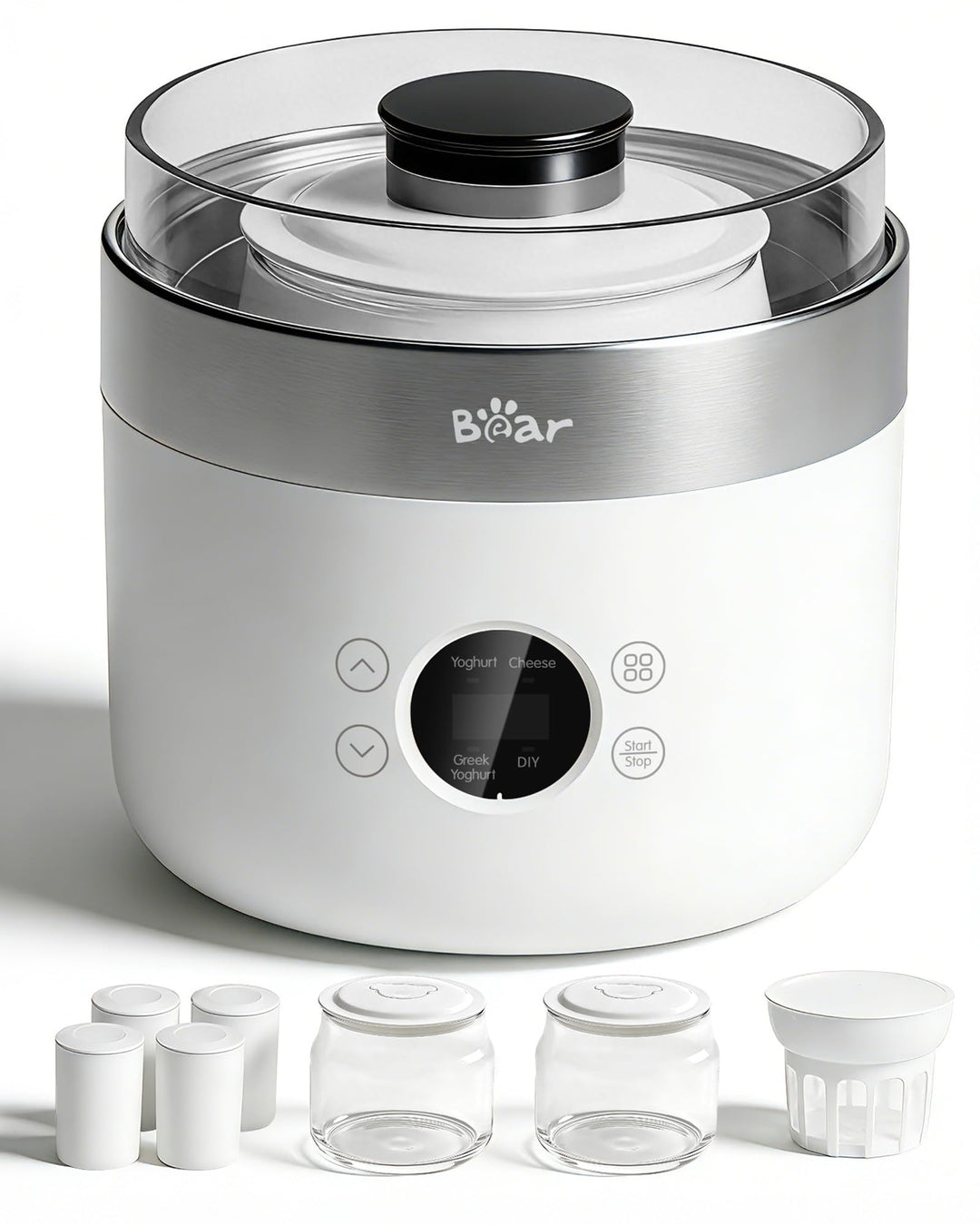 Bear Joghurtbereiter Joghurt- und Frischkäsebereiter, inkl. 4 Keramik Portionsbecher à 125 ml, 2 XXL