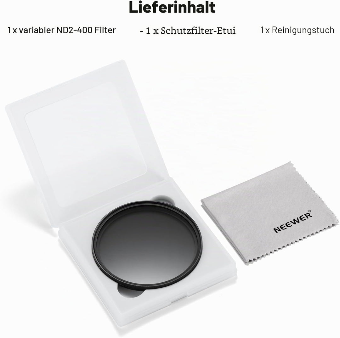 NEEWER BASICS 67mm variabler ND Filter, ND2-400 1-9 Stops Lichtreduzierung, drehbarer variabler Grau