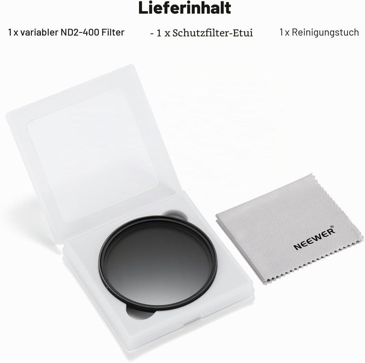 NEEWER BASICS 67mm variabler ND Filter, ND2-400 1-9 Stops Lichtreduzierung, drehbarer variabler Grau