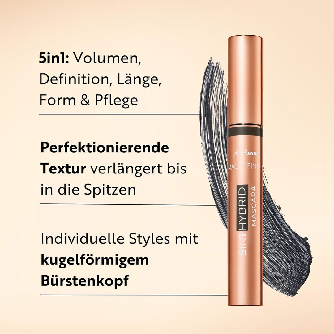 M. Asam MAGIC FINISH 5IN1 Hybrid Mascara Deep Black (8ml) – Volumen-Mascara mit Baobaböl, pflegende