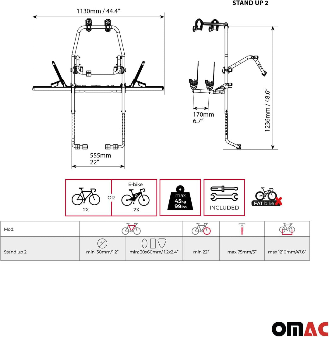 Menabo Fahrradträger 2 Fahrräder kompatibel mit VW Tiguan/Allspace 2007-2025 Alu Silber Schwarz Tigu