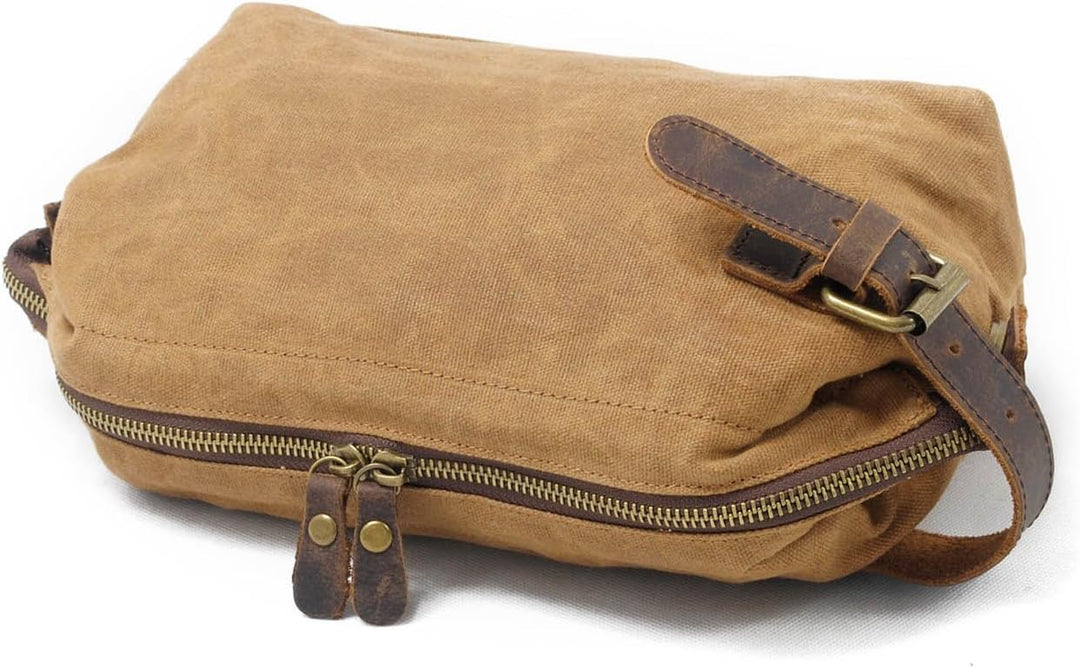 Neuleben Kulturtasche Wasserdicht Vintage Canvas Leder Damen Herren Kosmetiktasche Kulturbeutel für