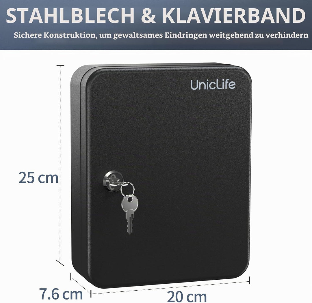 Uniclife 28-Schlüssel Schlüsselschrank mit 2 Aufschliessungsschlüsseln Schlüssel-Organisator Schwarz