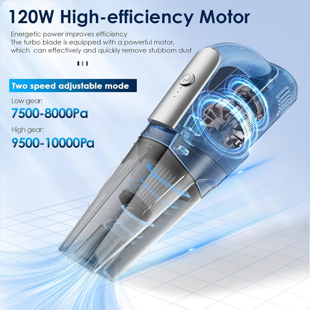 Yontwe Autostaubsauger 120W Handstaubsauger akku 7500-10000PA Handstaubsauger stark 2 Gänge einstell