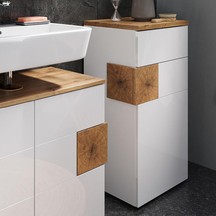 Vicco Midischrank Eden, Weiss Hochglanz/Artisan-Eiche, 40 x 84 cm Weiss Hochglanz Midischrank, Weiss